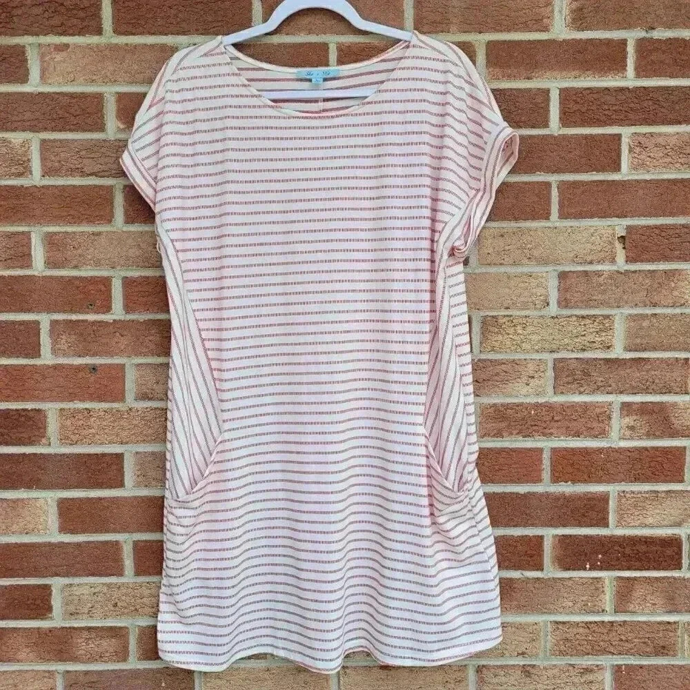 She + Sky Sheath Dress Women's Size Large Red and White Striped Knee Length